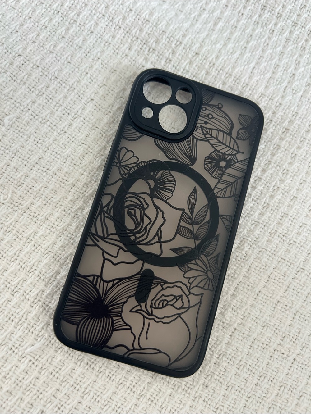 iPhone 14 Black Floral Clear Phone Case